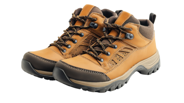 Pair of hiking shoes on transparent background