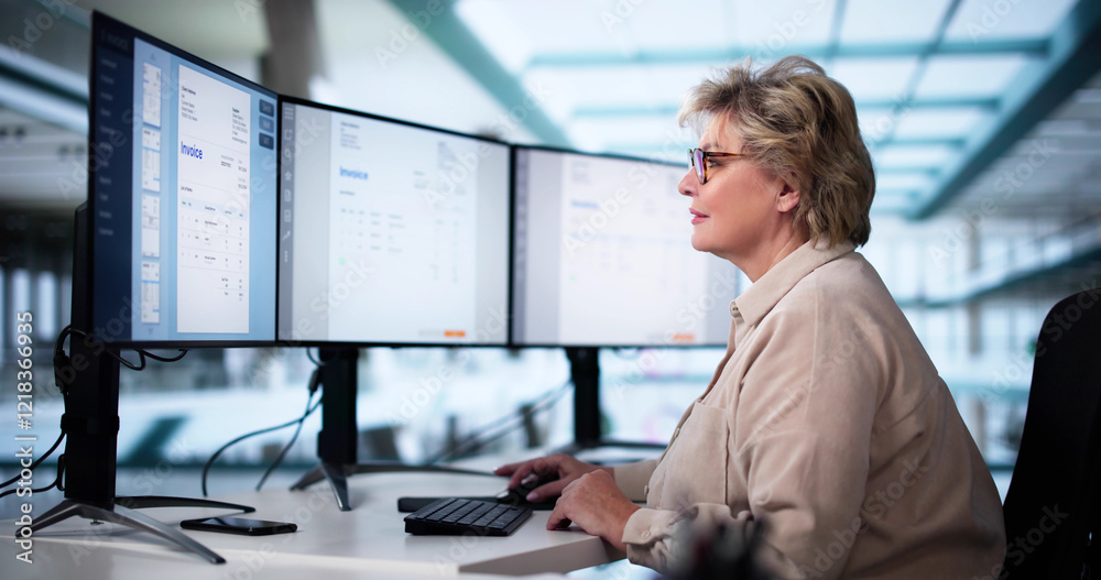 Leinwandbilder accountant using e invoice software at computer