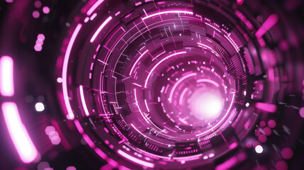 vibrant, abstract digital tunnel with glowing pink lights and intricate patterns, creating sense of depth and movement