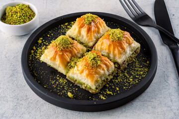 Traditional Turkish dessert baklava with pistachios