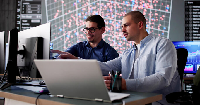Man in cyber data team monitoring computer technology in office