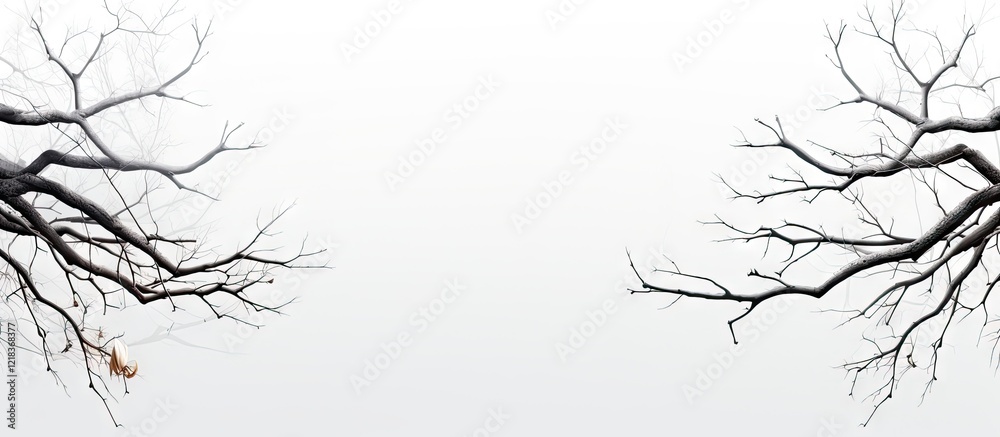 Aufkleber dry tree branches in black extending from left and right edges against a white background, showcasin