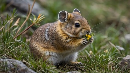 Obraz premium Foraging in the Heights: Ili Pika in its Alpine Habitat