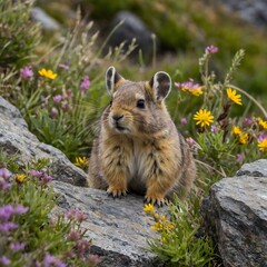 Fototapeta premium Mountain Serenity: Ila Pike in the Wildflower-Filled Alpine Habitat