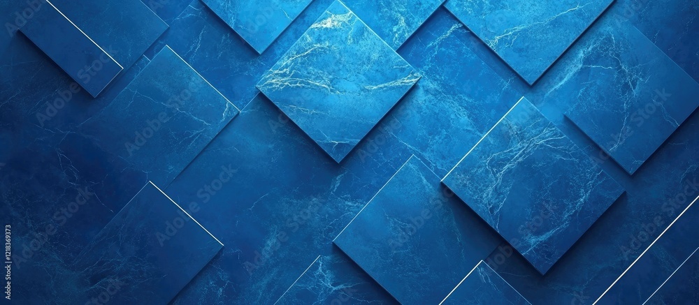 Poster blue geometric background with overlapping textured squares arranged in a stylish pattern creating a