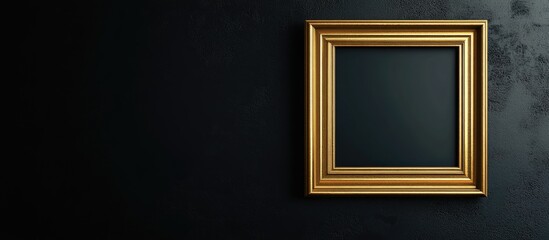 Elegant gold picture frame positioned on the left side against a sleek black background highlighting its ornate design and striking color contrast.