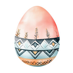 A beautifully painted egg featuring intricate patterns and earthy colors, showcasing a blend of natural elements and geometric designs.