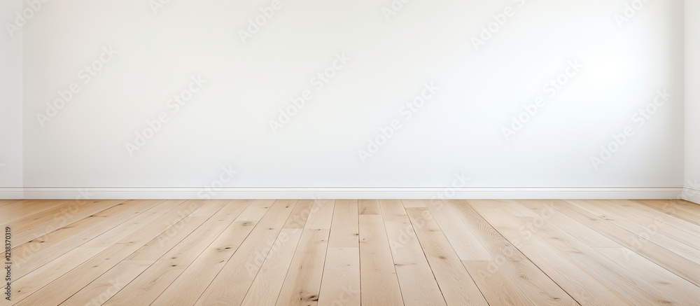 Aufkleber minimalist interior with empty white wall on the left and light wooden oak floor in foreground, crea