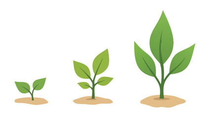 Three-Step Plant Growth Illustration: Nature Concept with Green Leaves and Soil