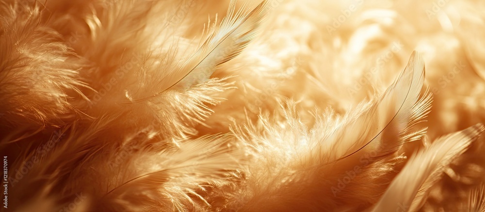 Fototapete warm golden brown fluffy chicken feathers create a soft textured background with light reflections e