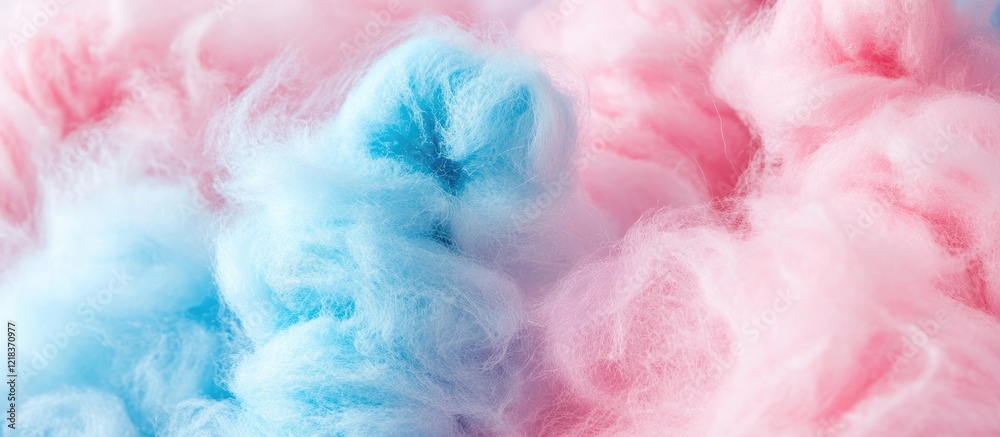 Poster vibrant cotton candy swirls in soft blue and pink hues, creating a whimsical backdrop filled with sw