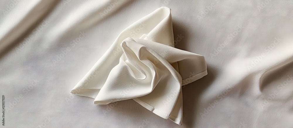 Poster elegant white napkin intricately folded and placed on a smooth white tablecloth highlighting sophist