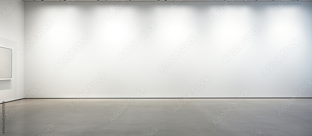 Poster minimalist empty museum gallery with white walls and polished concrete floor, ample space for art di