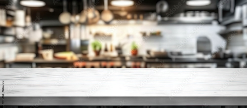 Fototapete spacious blurred kitchen interior with a white empty table in the foreground offering ample copy spa