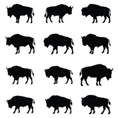 A set of bison bull silhouette vector illustration