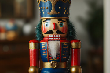 Traditional Wood Nutcracker Soldier in Vibrant Colors with Intricate Detailing and Nostalgic Charm