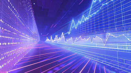 vibrant digital landscape showcasing futuristic data visualization with glowing graphs and lines, representing technology and analytics