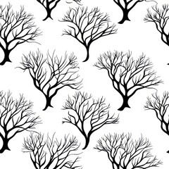 Seamless pattern tree, repeating design, playful and isolated on white.