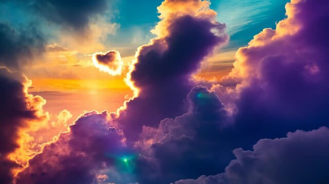 cloudscape at sunset time, cloud dye into pink purple hue with sunlight