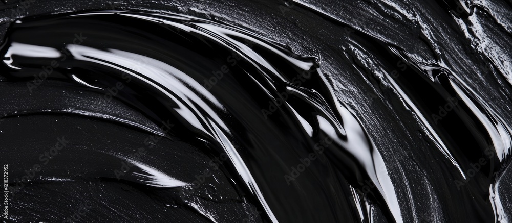 Fototapete glossy black paint swirls create a captivating abstract texture with smooth, flowing lines and a ric