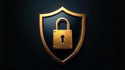 Golden Shield with Lock: Representing Security and Protection