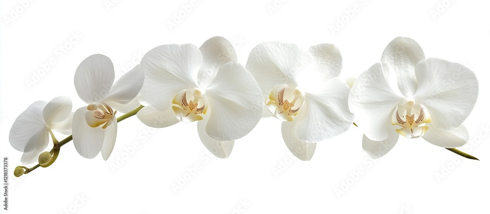 Poster delicate white orchid flowers arranged in a linear design against a soft white background showcasing