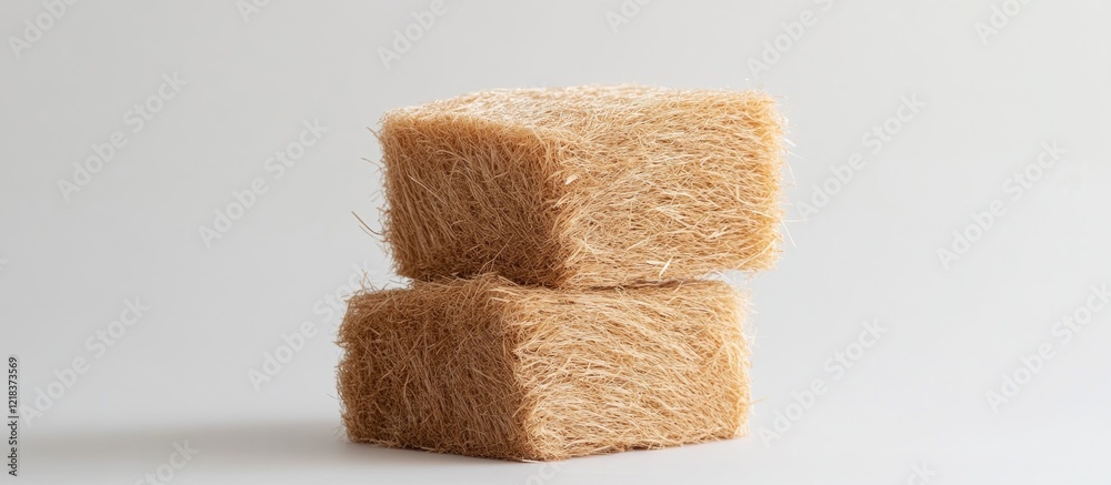 Poster Natural eco-friendly fiber blocks stacked on a light background showcasing soft beige tones with a textured look and minimalist aesthetic.