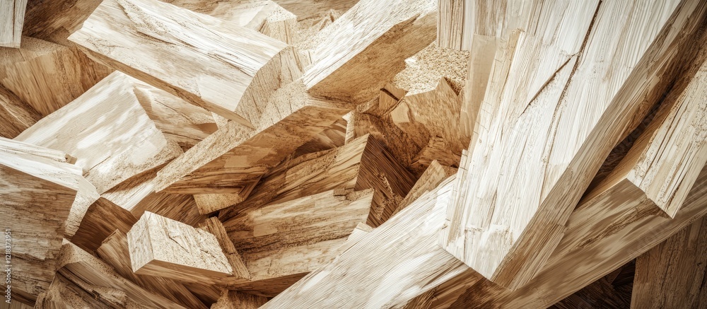 Leinwandbilder closeup of unfinished wooden pieces with natural grain patterns in light beige tones; random arrange