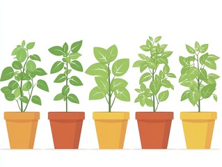 Fototapeta premium Vector set of potted plants on white background.