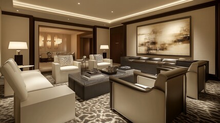 Fototapeta premium Luxurious Living Room with Elegant Furnishings and Modern Artistic Design Elements