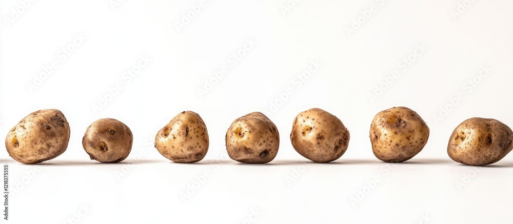 Aufkleber fresh child potatoes arranged in a line against a white background, displaying earthy tones and uniq