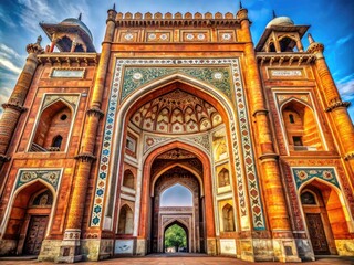 Fototapeta premium Historic Arab Sarai Gate in Delhi: Mughal architecture captured in breathtaking photography, a testament to India's past.