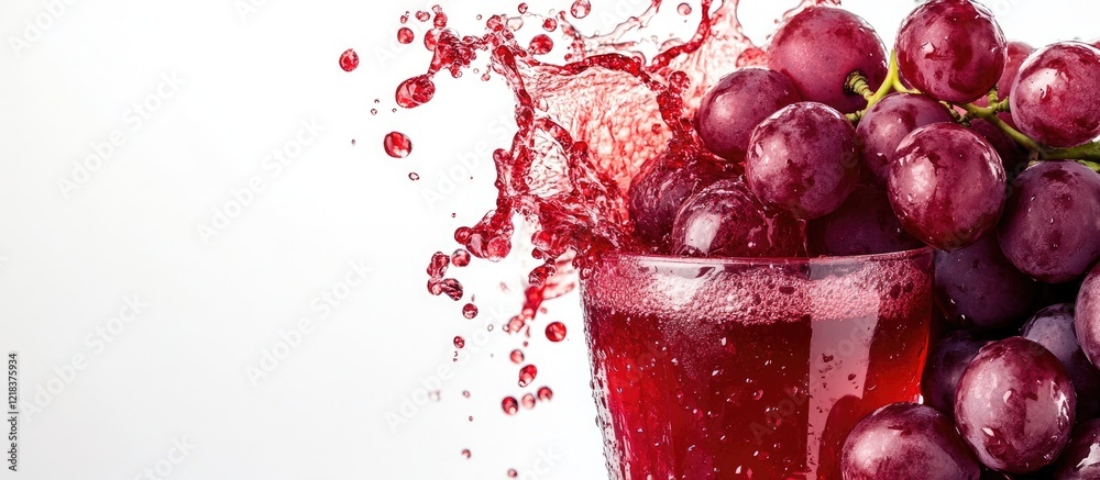Aufkleber vibrant red grapes with splashing juice in a glass set against a white background highlighting the f