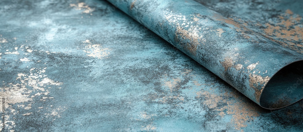 Leinwandbilder textured light teal metallic surface with a glossy finish showcasing soft blue and gold tones, empha
