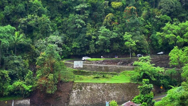 Aerial View of Traffic Activity at Kelok Sembilan, West Sumatra, Indonesia