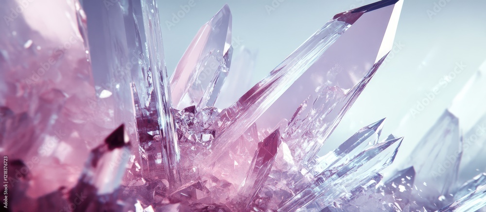 Poster captivating crystal structures in shades of pink and purple shimmering against a soft light backgrou
