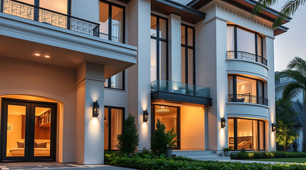 Luxury Modern House Exterior at Night: Architectural Design and Real Estate Photography