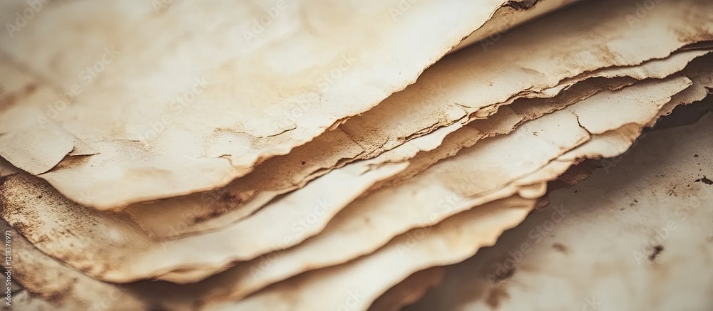 Poster closeup of aged yellowed antique paper showcasing unique distressed textures with soft beige and mut