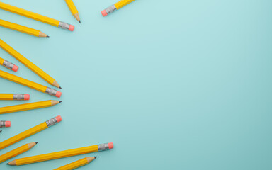 Fototapeta premium Yellow pencils on a green background. Copy space. 3d render