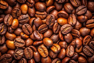 Fototapeta premium Isolated roasted coffee beans, top-view, high-resolution. A rich coffee bean background for stunning photography.