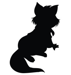 Cute cartoon hand drawn vector happy fox icon silhouette.