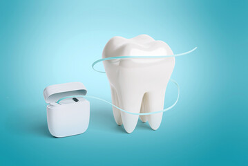 Dental floss around the tooth. 3d render
