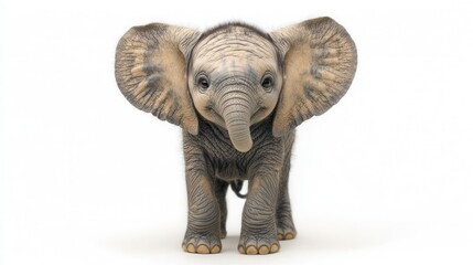 Adorable baby elephant calf standing on white background.
