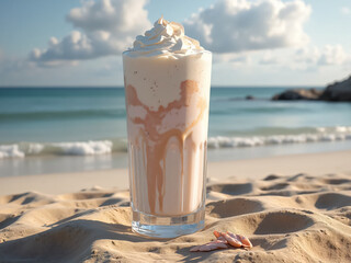 Delicious Milkshake on Sandy Beach for Creative Food Advertisements
