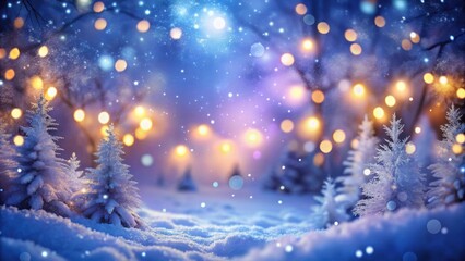 Naklejka premium Enchanted Winter Wonderland Snow-Covered Trees Glimmering with Festive Lights in a Dreamlike Snowy Landscape