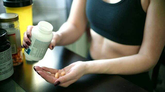 Woman using dietary sports supplements