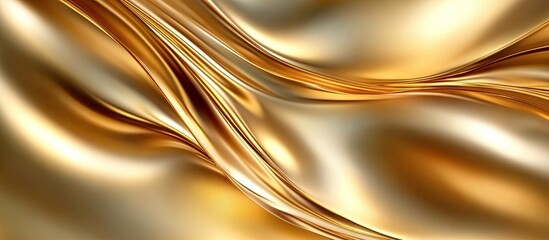 Elegant flowing gold foil texture in warm gold tones with soft waves creating a luxurious and rich background perfect for design projects.