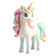 Pastel Unicorn 3D Illustration on transparent background.