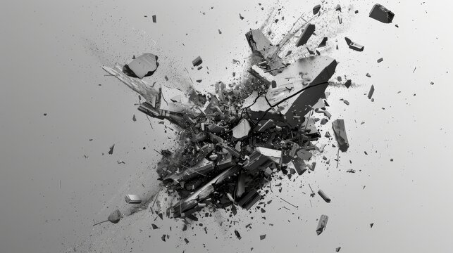 Explosion of Concrete, Destruction, Abstract Background of Exploding Cement, Black and White