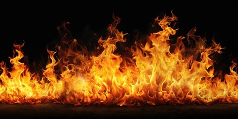 Obraz premium Burning flames engulfed in a pitch black environment, blaze, fiery , blaze, fiery , pyre, blazing, intense fire